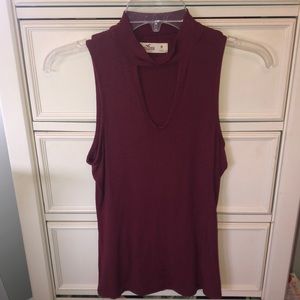 Maroon tank top with oval cut out